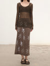 SWAYING 2025 Fall/Winter Collection: Beaded Alpaca Wool Sweater/Skirt Set SW-SW-SW25AW3B05C2S2-HZ (Floral, Gray-Brown) Skirt (SW25AW1T07C1S4)